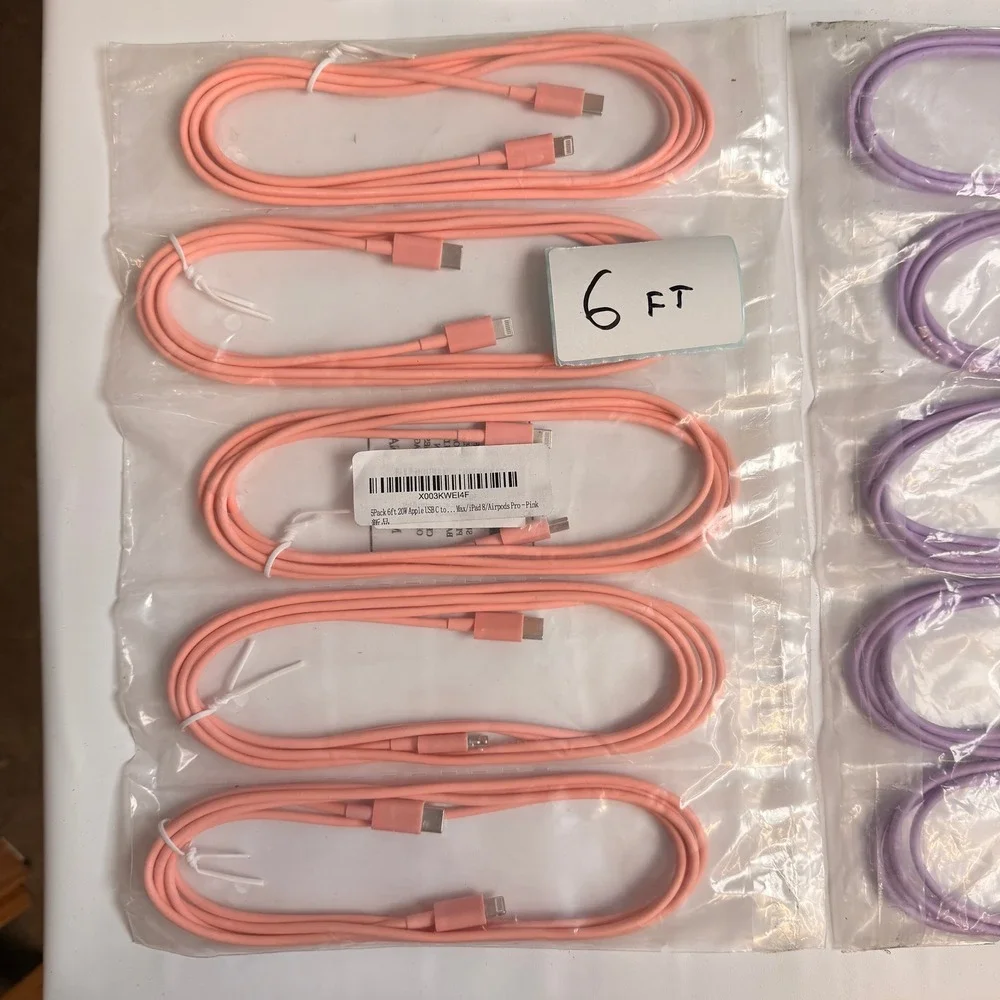Lot of 15 USB‎ C to Lightning Fast Charging Cables 20W 10x 6ft, 5x 10ft Green, P